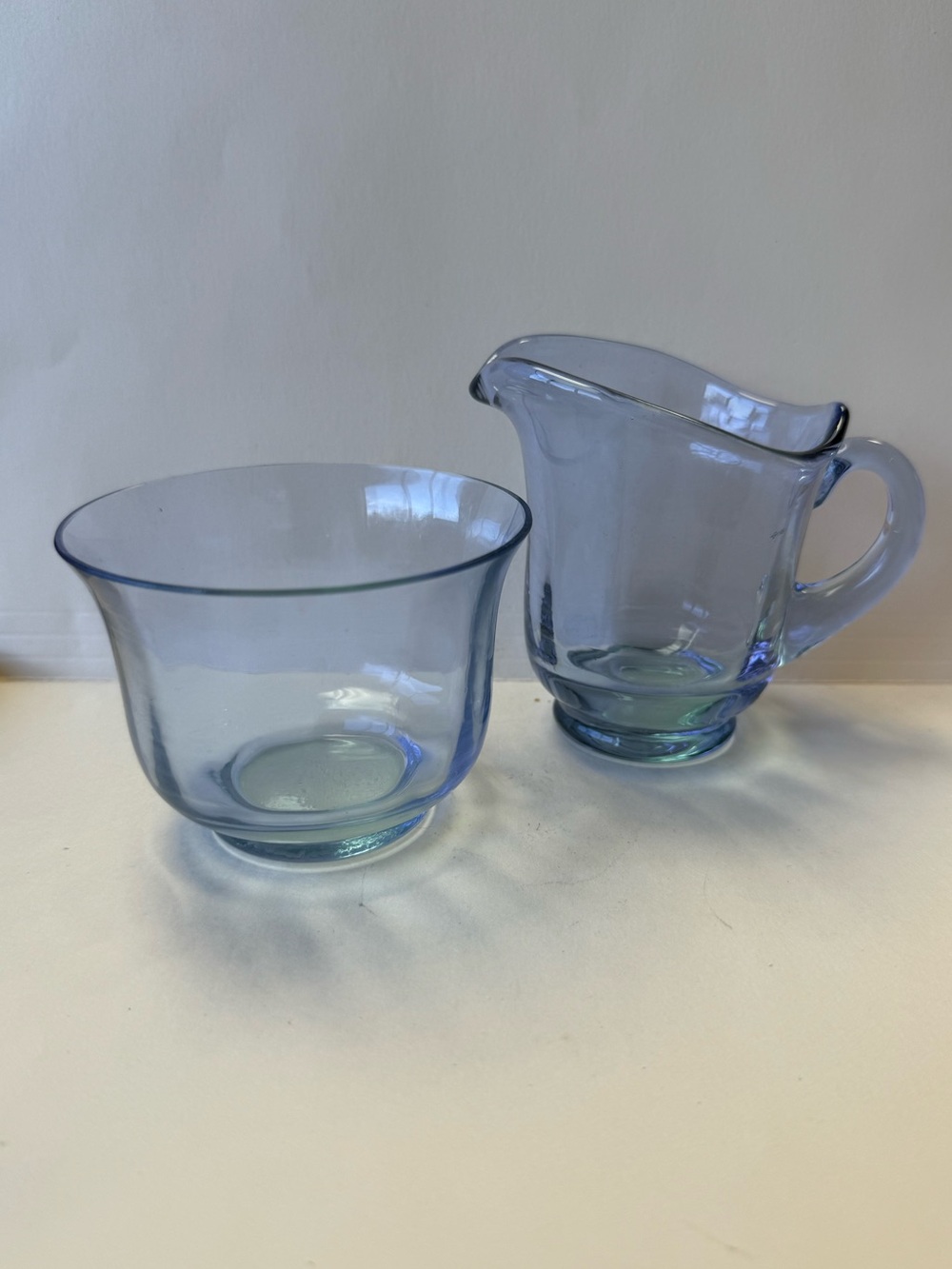Vintage Neodymium Alexandrite Blue to Lavender Glass Sugar and Creamer.